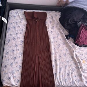 Brown Strapless Maxi Dress
